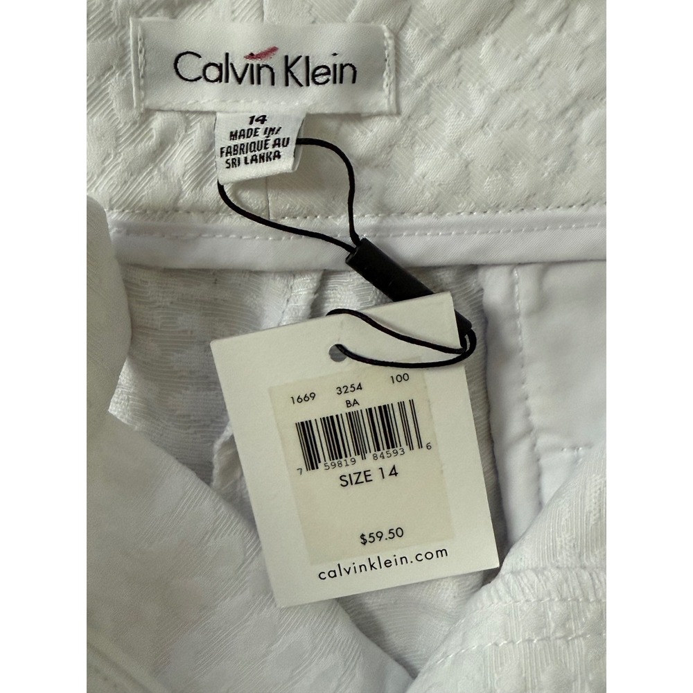 Calvin Klein Women's White Textured Shorts Size 14 Career‎ Casual Pockets NWT - Picture 7 of 13